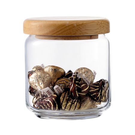 GLASS CONTAINER WITH WOODEN LID RUBBER 50 CL