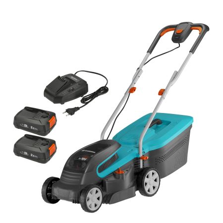 ΣΕΤ ΜΗΧΑΝΗ ΓΚΑΖΟΝ ΜΠΑΤΑΡΙΑΣ GARDENA POWERMAX 32/36V P4A ΜΕ  2 ΜΠΑΤΑΡΙΕΣ & ΤΑΧΥΦΟΡΤΙΣΤΗ