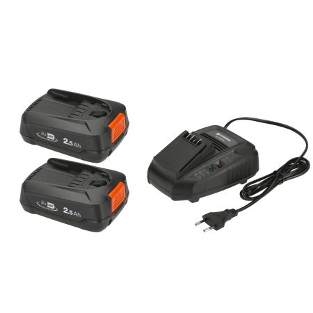 SET OF 2 LITHIUM BATTERIES GARDENA PBA 18V / 45 P4A 2,5Ah & SPEED CHARGER AL 1830